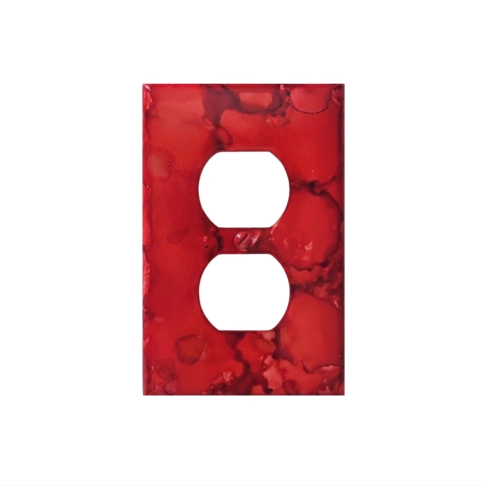 Hand Crafted Red Abstract Design Duplex Outlet Wall Plate